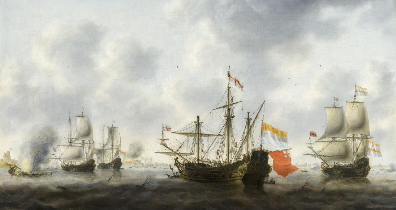 Jacob Bellevois- De Slag bij de Medway met de veroverde Unity (1670) - muZEEum